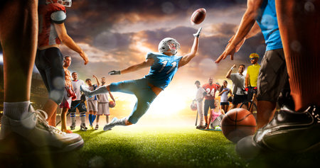 multi sports collage boxing ice hockey basketball cycling soccer american football fitness gym baseball volleyballの写真素材