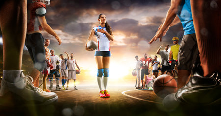 multi sports collage boxing ice hockey basketball cycling soccer american football fitness, gym baseball volleyballの写真素材
