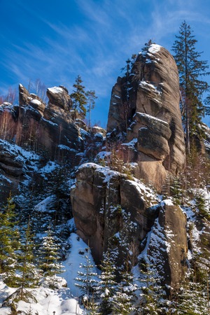 Rock formation knows as the Broumov walls near Bromov in Czechia, Europeの写真素材
