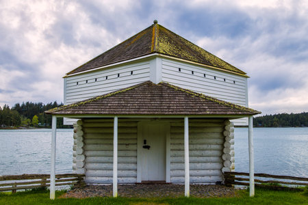 Guard tower at the historic English Camp on San Juan Island, Washington, USAの写真素材