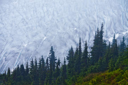 Aeral view of the Salmon Glacier in fog, British Columbia, Canadaの写真素材