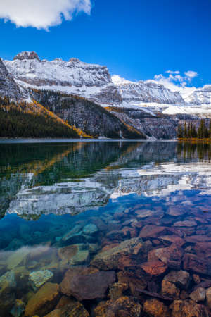 Autumn at Boom Lake in Banff National Park, Alberta, Canadaの写真素材