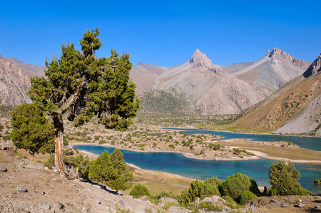 Majestic blue mountain lake in Tajikistanの写真素材
