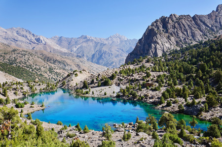 Majestic blue mountain lake in Tajikistanの写真素材