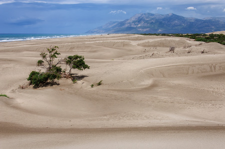 Huge dunes of the desert. Fine place for photographers and travelers. Beautiful structures of sandy barkhans.の写真素材
