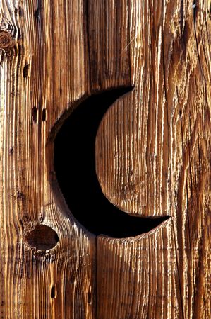 Abandoned Wooden Privy with Classic Crescent Moon Cut In Door, Back Country Wilderness, Sierra Nevada Rangeの写真素材