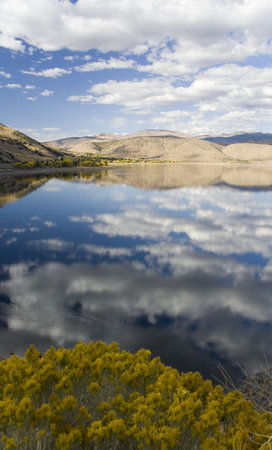 View towards the north from Tapaz Lake, on the borders on California & Nevada.の写真素材