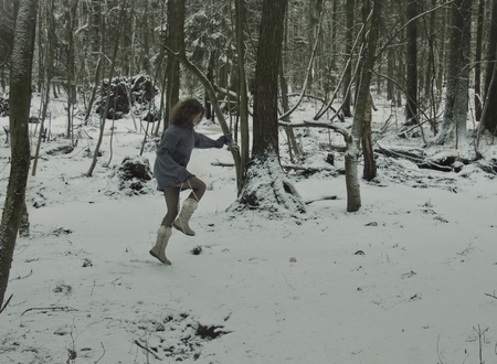 girl in forest, winter's tale, winter walk in the woodsの写真素材