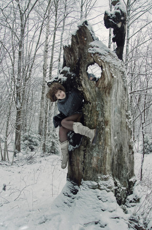 girl in forest, winter's tale, winter walk in the woodsの写真素材