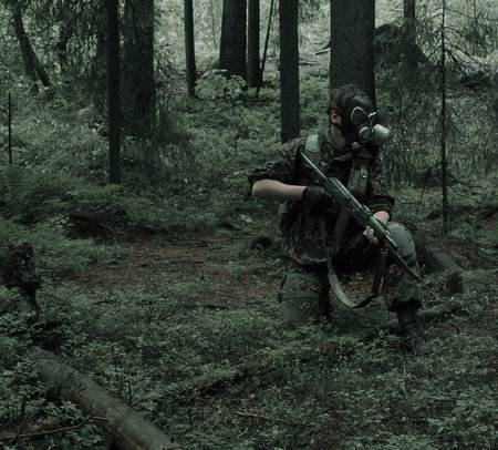 soldiers in forest, thematic shooting war and Stalker