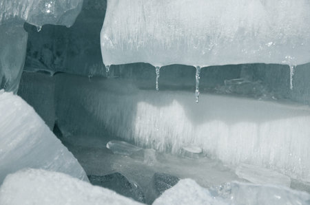 ice and icicles in springの写真素材