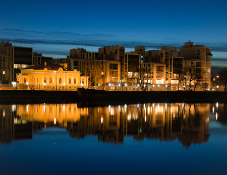 Night town and reflectionの写真素材