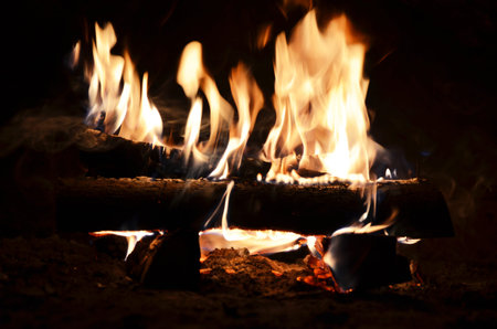 close-up fire, home comfort and fireplace mouthの写真素材