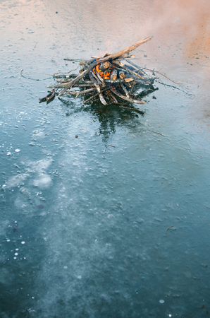 bonfire built on blue iceの写真素材