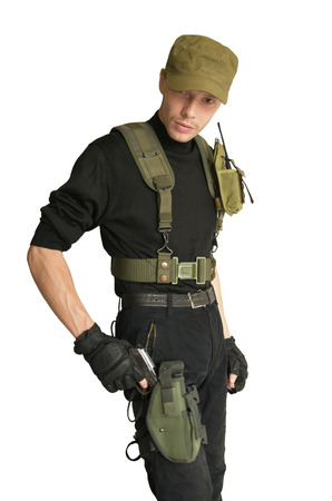 young military man isolated on white backgroundの写真素材