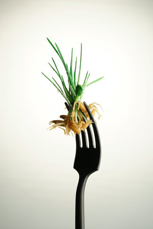 a bunch of greens on a black audi on a white background. Sprouted seeds, healthy eating,...
