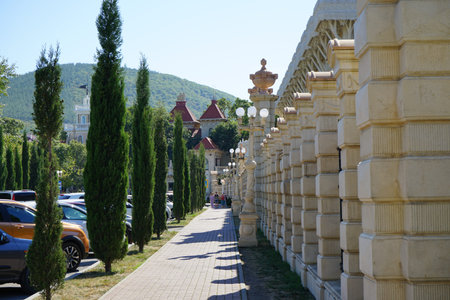 beautiful elements of urban park architecture with exotic plantsのeditorial素材