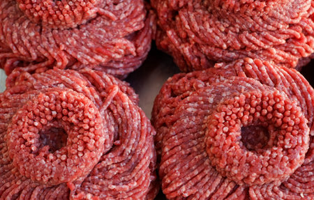 minced meat beef neatly laid on the shop window
