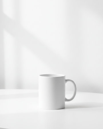 White mug mockup with shadow on white background. 3D renderingの素材