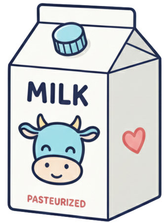 Illustration of a Milk Carton with a Cow and a Heartの素材