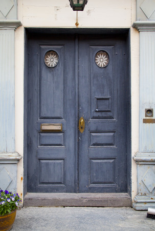 Blue Colorful Door in Old Houseの写真素材