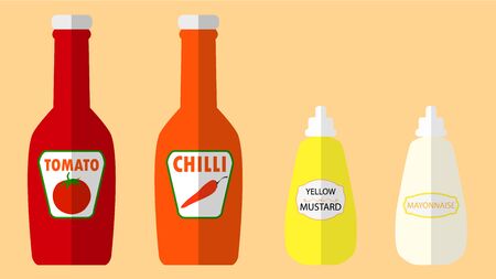 chili sauce,tomato sauce,mustard mayonnaise set vectorのイラスト素材