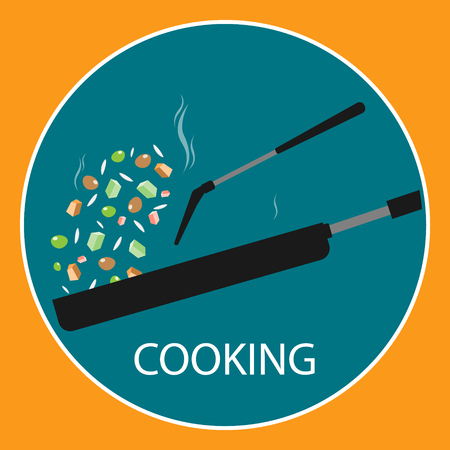 pan stir fried cooking flat vectorのイラスト素材