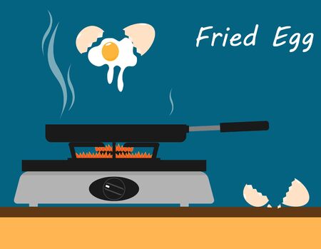 fried eggs pan,good morning breakfast flat vectorのイラスト素材