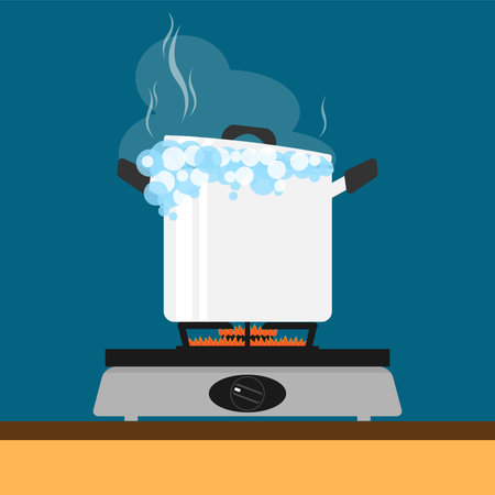 kitchen pot boil cooking flat vectorのイラスト素材