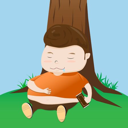 fat boy cartoon take a nap cartoonのイラスト素材