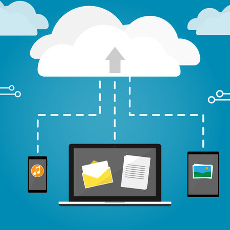 Notebook phone and tablet upload cloud storage vector