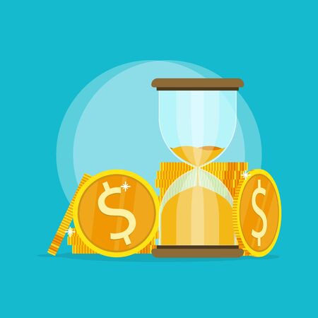 hourglass gold coin time money concept icon  flat vectorのイラスト素材
