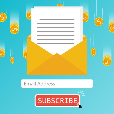 Email subscribe button coin falling flat vectorのイラスト素材