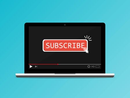Video streaming subscribe followers laptop flat vector.のイラスト素材