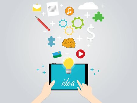 Hand hold tablet light bulb idea vectorのイラスト素材