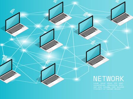 Isometric computer wireless network connect flat vectorのイラスト素材