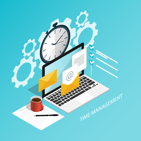 Isometric time management working computer flat vectorのイラスト素材
