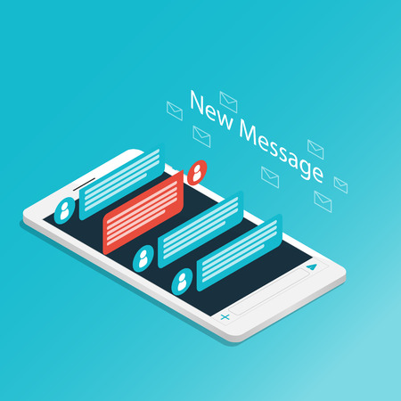 Isometric smartphone new message chat application vectorのイラスト素材