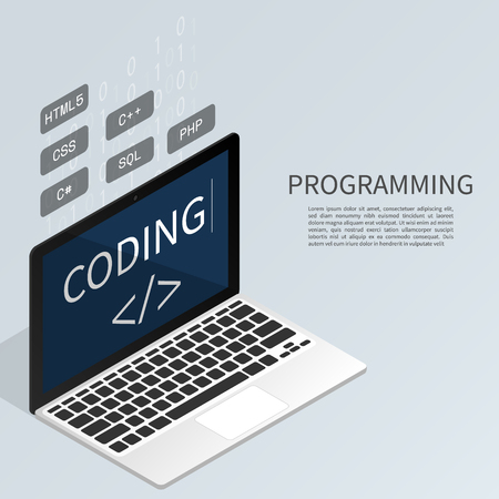 programmer coding binary computer isometric flat vectorのイラスト素材
