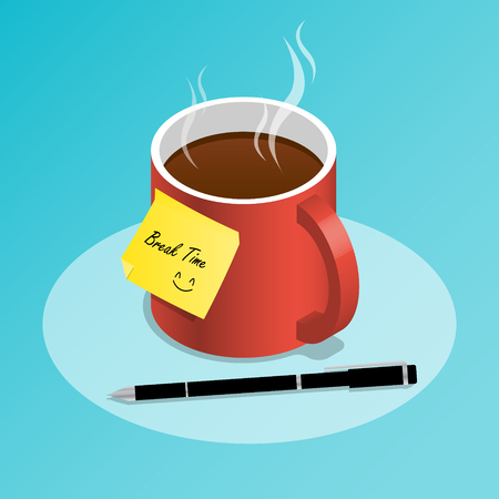 isometric cup off coffee,coffee break time vectorのイラスト素材