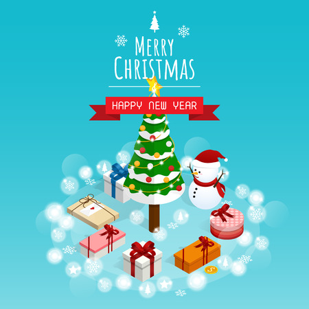 merry christmas and happy new year,isometric snow man gift boxes vectorのイラスト素材