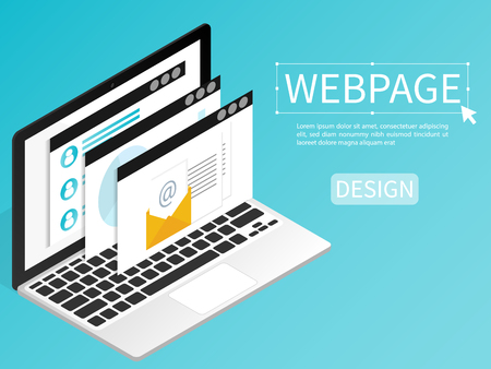 create website webpage design computer isometric flat vectorのイラスト素材