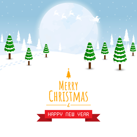 christmas and happy new year background,christmas tree big moon and santa vectorのイラスト素材