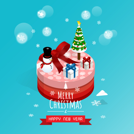 merry christmas and happy new year,isometric snow man gift boxes vectorのイラスト素材