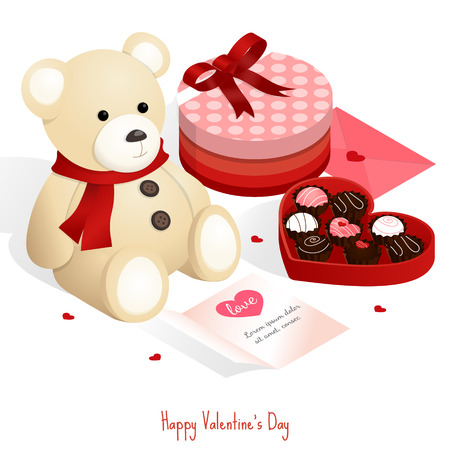 happy valentine's day,isometric chocolate gift box teddy bear vectorのイラスト素材