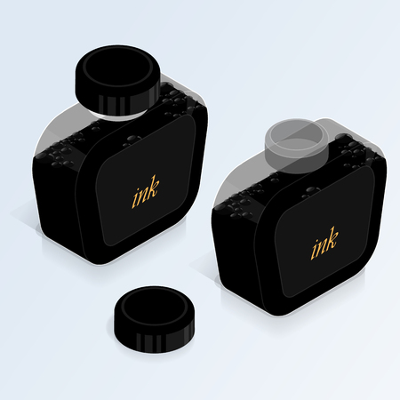 isometric bottle of ink set vectorのイラスト素材