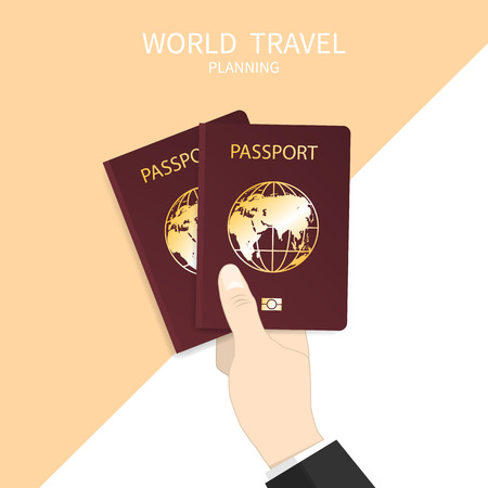hand holds passport world map vectorのイラスト素材