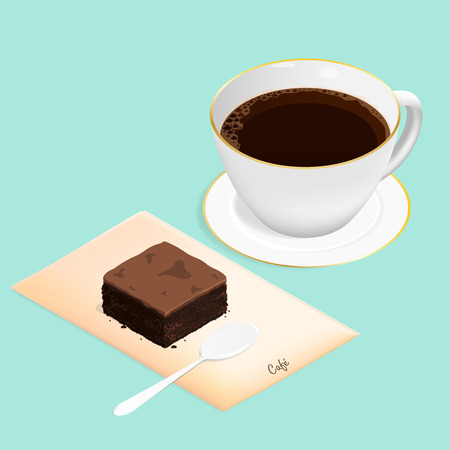 isometric brownie chocolate cake and coffee vectorのイラスト素材