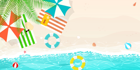 happy summer,beach blue wave,umbrella beach balls swim ring vectorのイラスト素材