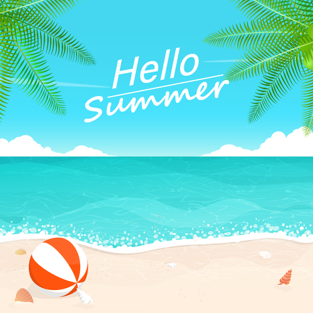 happy summer,beach blue wave,beach balls vectorのイラスト素材